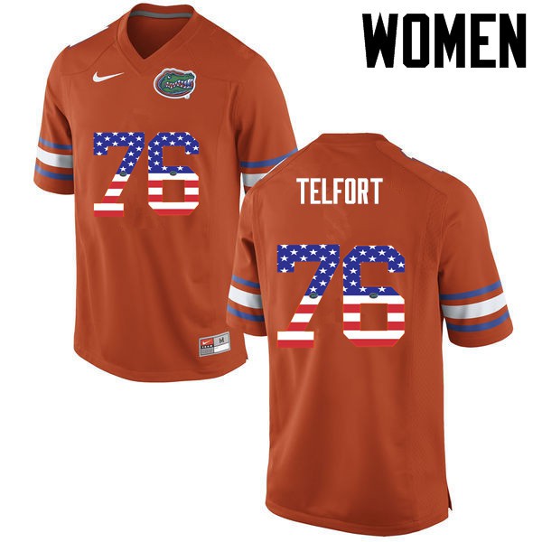 Florida Gators Women #76 Kadeem Telfort College Football USA Flag Fashion Orange